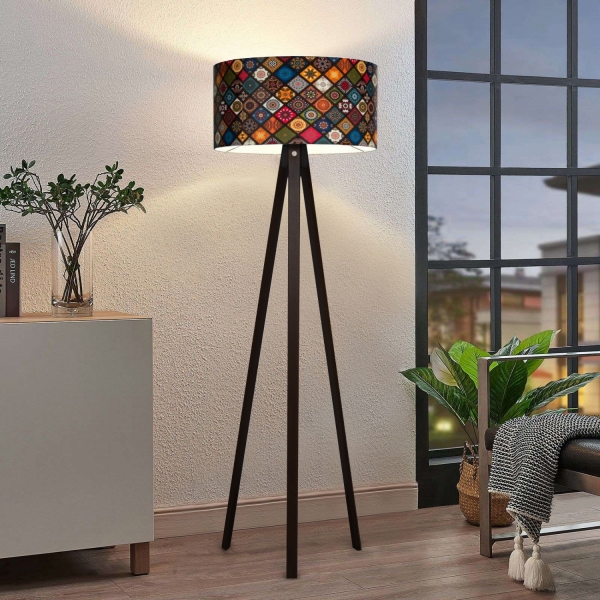 Homing Rustic Patterned Wooden Tripod Floor Lamp AYD-2800