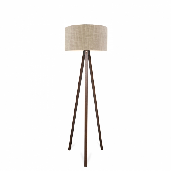 Homing Beige Striped Patterned Wooden Tripod Floor Lamp AYD-3221