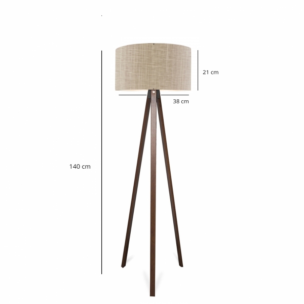 Homing Beige Striped Patterned Wooden Tripod Floor Lamp AYD-3221