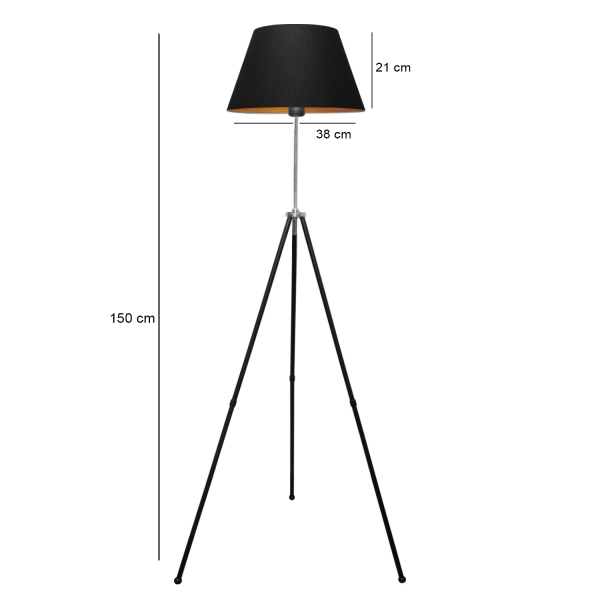 Homing Metal Body Tripod Floor Lamp-Black Gold Conical AYD-3071