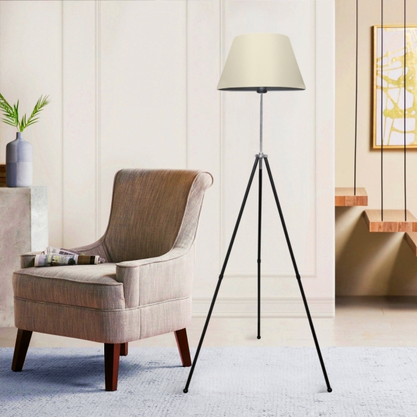 Homing Metal Body Tripod Floor Lamp-Cream Conical AYD-3074