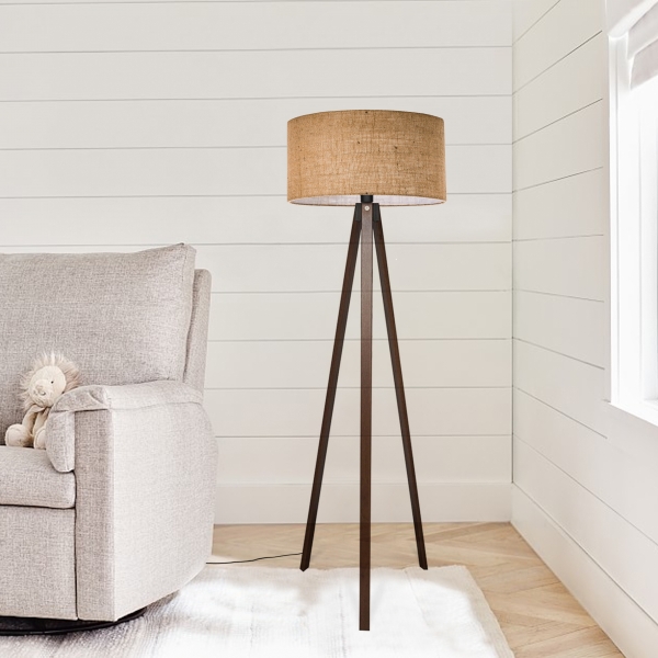 Homing Jute Fabric Wooden Three-Legged Floor Lamp AYD-3140