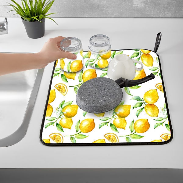 Homing Dish Drying Cover Lemon Patterned Double Sided M-3058