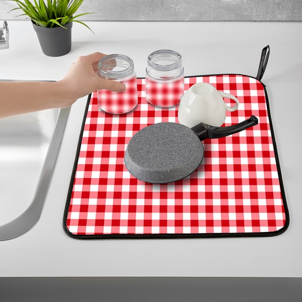 Homing Dish Drying Cover Red Checkered Double Sided M-3060