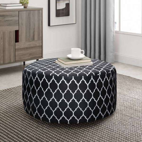 Homing Black Patterned Cylinder Pouf 70 cm SEH-4598