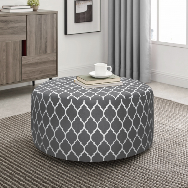 Homing Gray Patterned Cylinder Pouf 70 cm SEH-4599