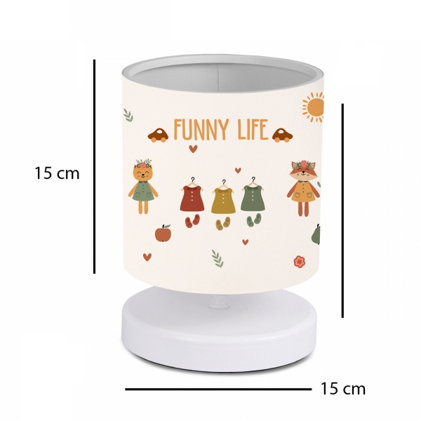 Homing Beyaz Gövde Mini Abajur Funny Life Kumaş AYD-3379