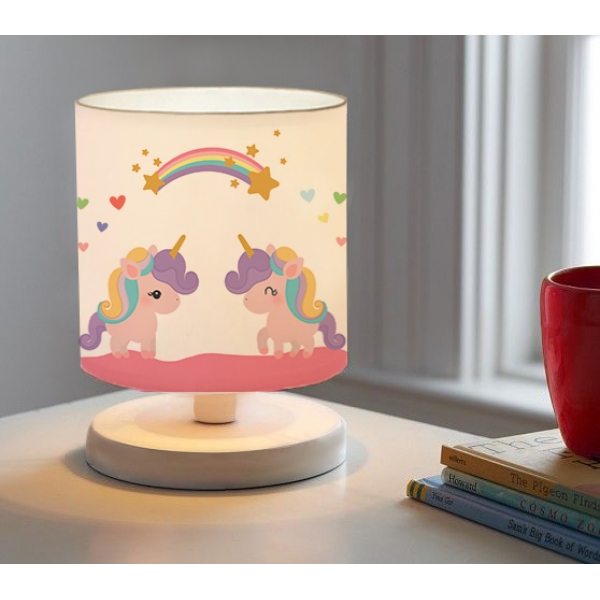 Homing White Body Mini Lampshade Unicorn Patterned Fabric AYD-3386