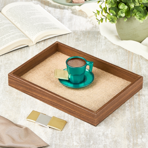 Homing Decorative Tray Walnut-Fabric Inner Surface M-3065