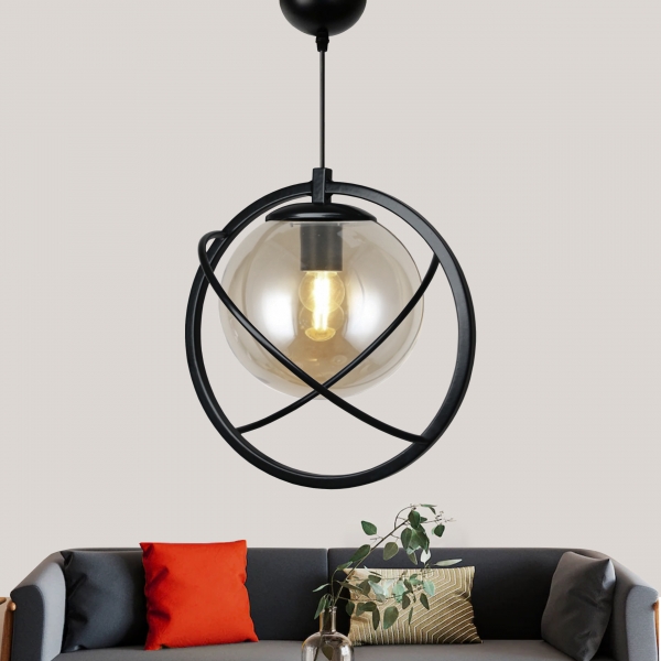 Homing Globe Black Metal Glass Pendant Lamp AYD-3539