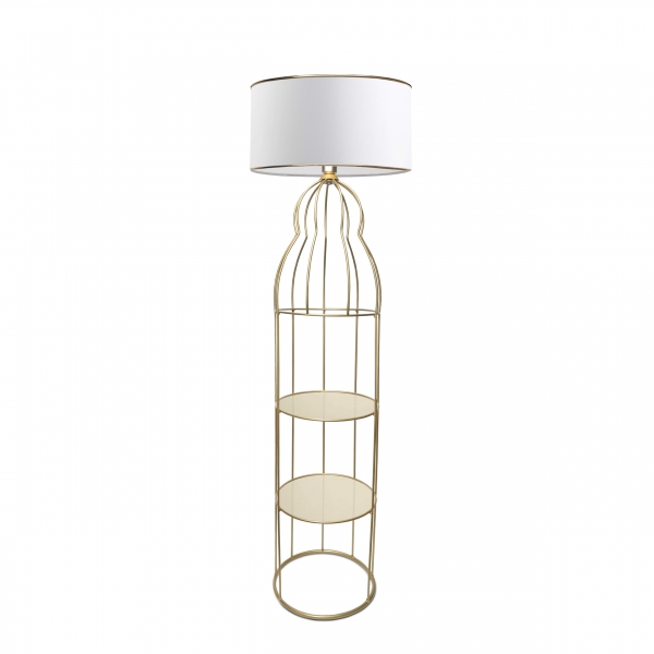 Homing Qubba Gold Metal Glass Shelf Floor Lamp White AYD-3558