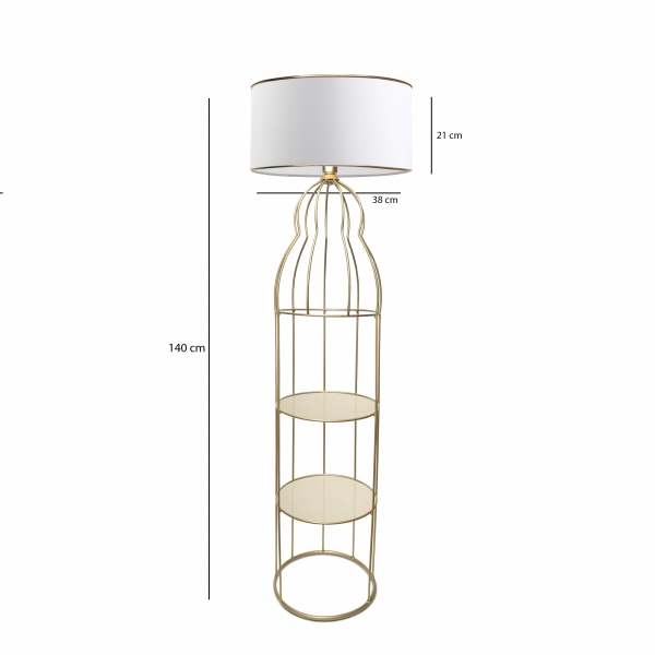 Homing Qubba Gold Metal Glass Shelf Floor Lamp White AYD-3558