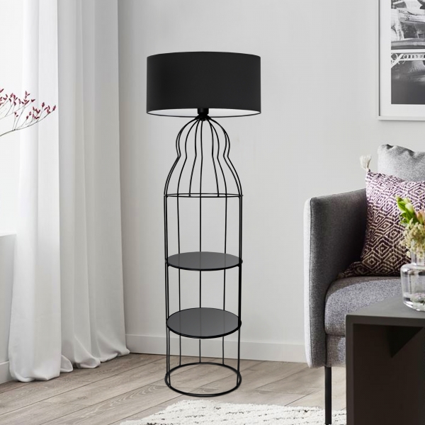 Homing Qubba Black Metal Glass Shelf Floor Lamp Black Headboard AYD-3559