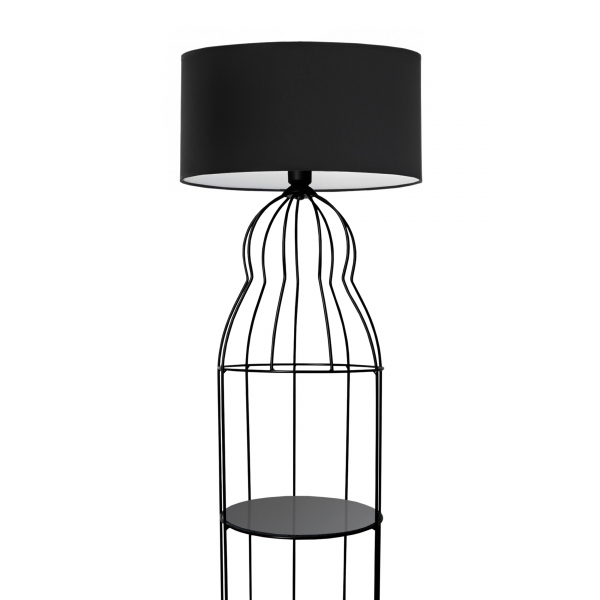 Homing Qubba Black Metal Glass Shelf Floor Lamp Black Headboard AYD-3559