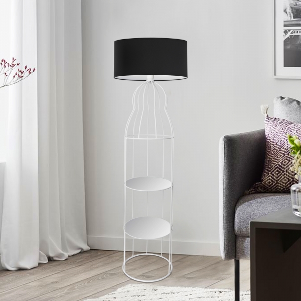 Homing Qubba White Metal Glass Shelf Floor Lamp Black Headboard AYD-3561