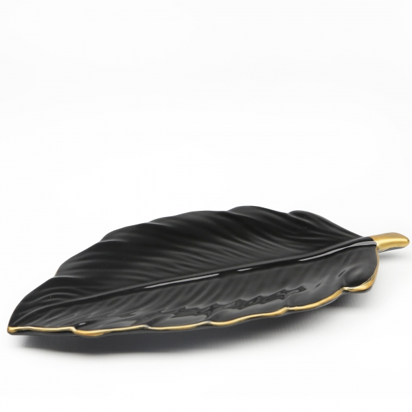 Homing Black Ceramic Gold Edged Leaf Presentation Stand HMY-6395