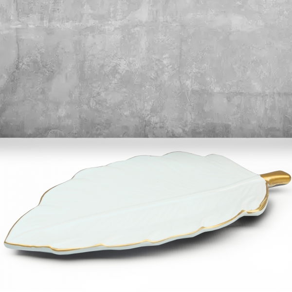 Homing White Ceramic Gold Edged Leaf Presentation Stand HMY-6397