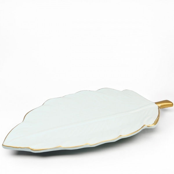 Homing White Ceramic Gold Edged Leaf Presentation Stand HMY-6397