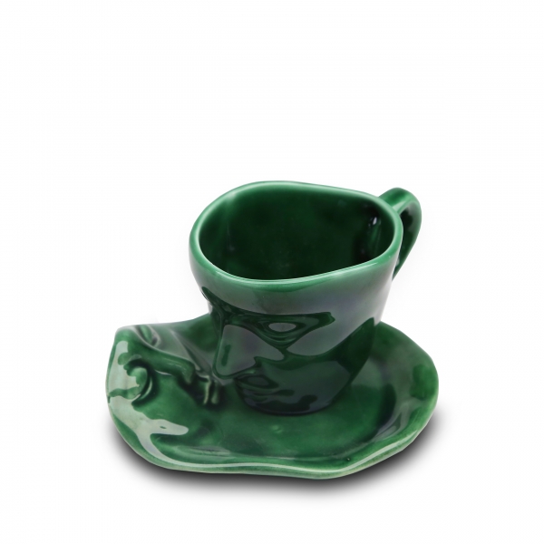 Homing Ceramic Decorative Cup and Base Green HMY-6405