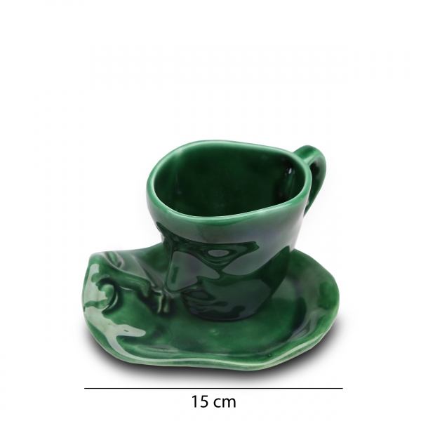 Homing Ceramic Decorative Cup and Base Green HMY-6405