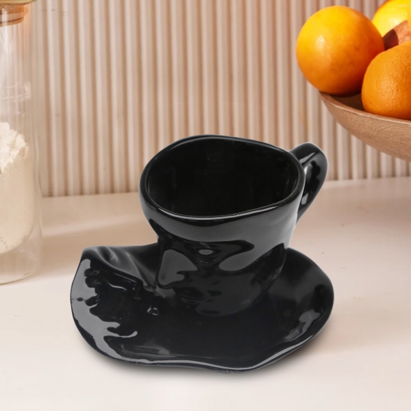 Homing Ceramic Decorative Cup and Base Black HMY-6406