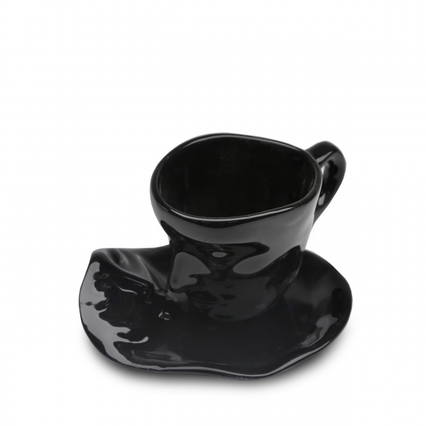 Homing Ceramic Decorative Cup and Base Black HMY-6406