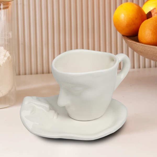 Homing Ceramic Decorative Cup and Base Cream HMY-6407