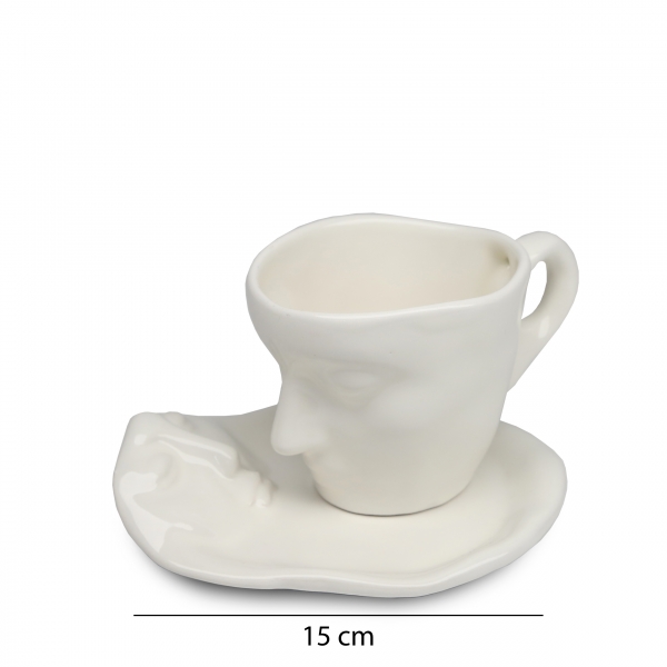 Homing Ceramic Decorative Cup and Base Cream HMY-6407