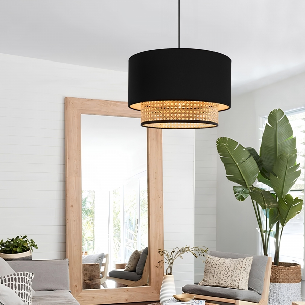 Homing Black Fabric Hazeran Rattan Pendant Lamp AYD-3743