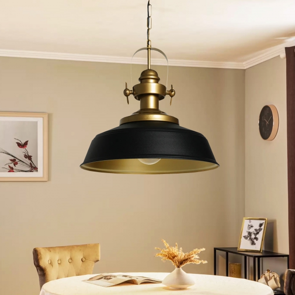 Homing Black Metal Pendant Lamp with Gold Interior Surface 241521