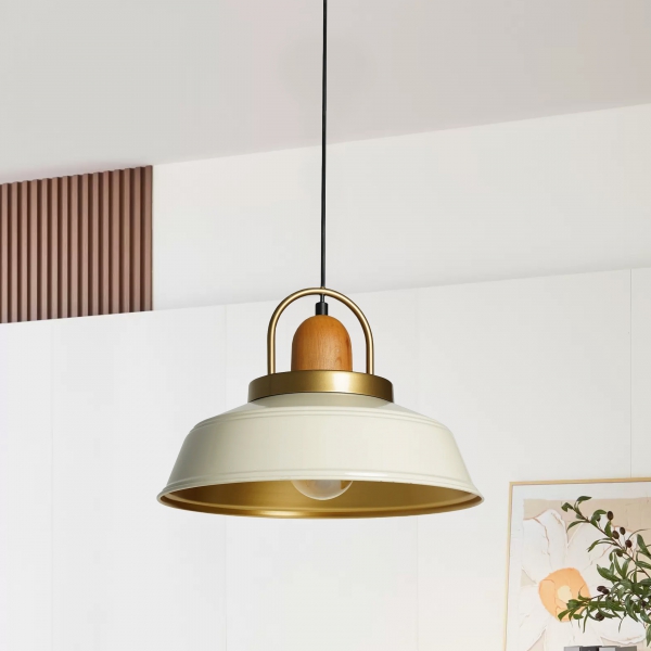 Homing Cream Top Wooden Detailed Metal Pendant Lamp 241522