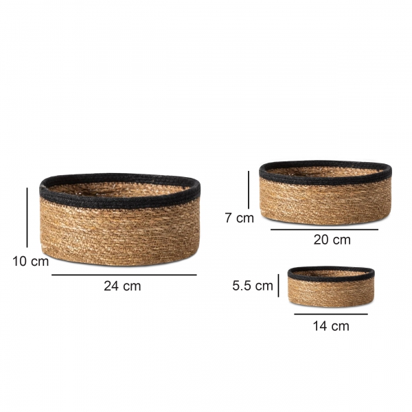 Homing Jute Rope Rope Black Bordered Basket Set of 3