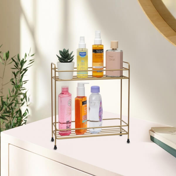 Homing 2 Tier Shelf Bathroom Kitchen Organizer Gold 241616