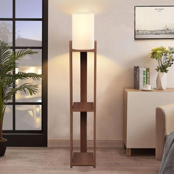 Homing Verona Wooden Shelf Floor Lamp Walnut 241639