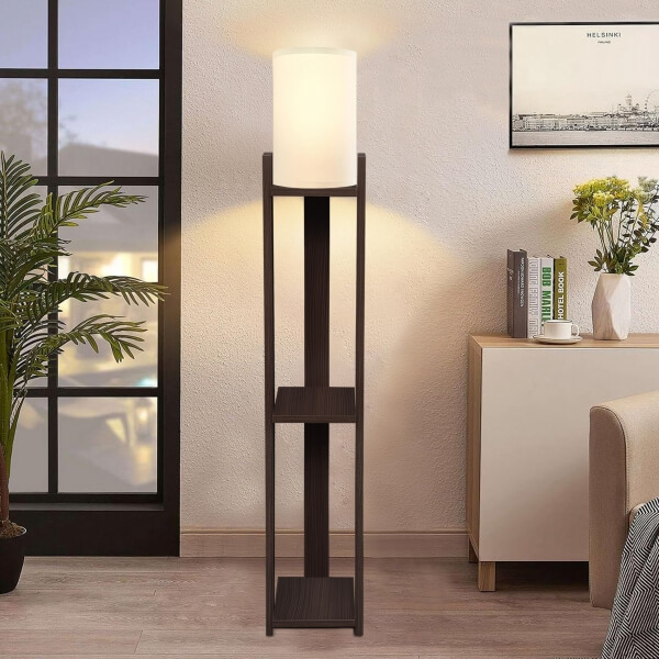 Homing Verona Wooden Shelf Floor Lamp Dark Wenge 241648