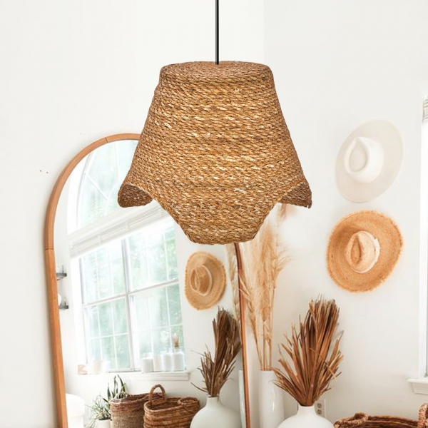 Homing Bohemian Style Beige Wicker Pendant Lamp 241688