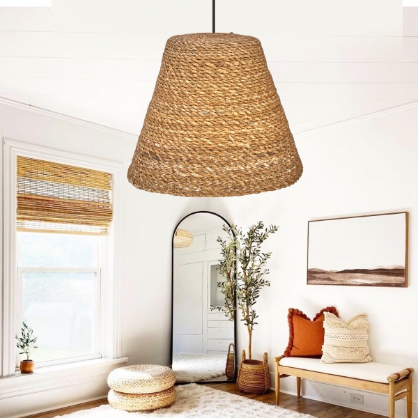 Homing Conical Style Beige Wicker Pendant Lamp No:4 241691