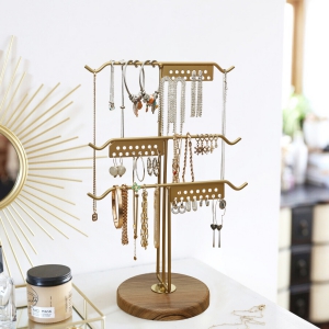 Homing Metal Jewelry Stand with Wooden Base 241355