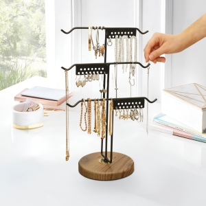 Homing Metal Jewelry Stand with Wooden Base 241356